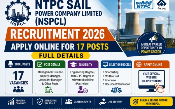 NTPC SAIL Power Company Limited (NSPCL) Recruitment 2026: Apply Online for 17 Posts — Full Details