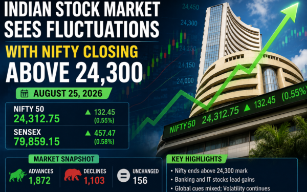 Indian Stock Market Sees Fluctuations with Nifty Closing Above 24,300 on August 25, 2026