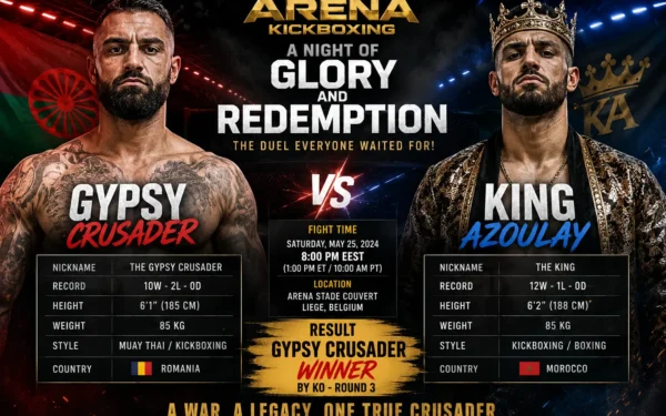 Gypsy Crusader vs King Azoulay Fight Time: Full Details of the Duel Arena Kickboxing Clash and Result